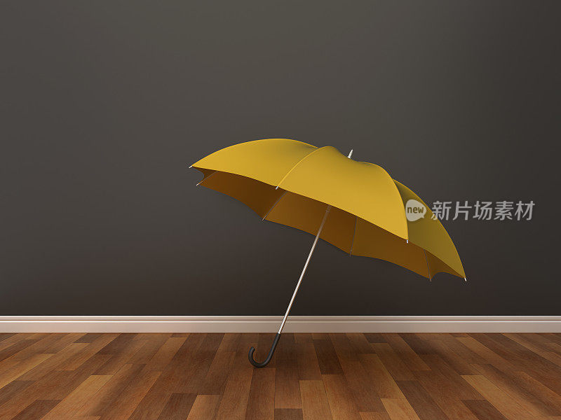 雨伞在木地板- 3D渲染